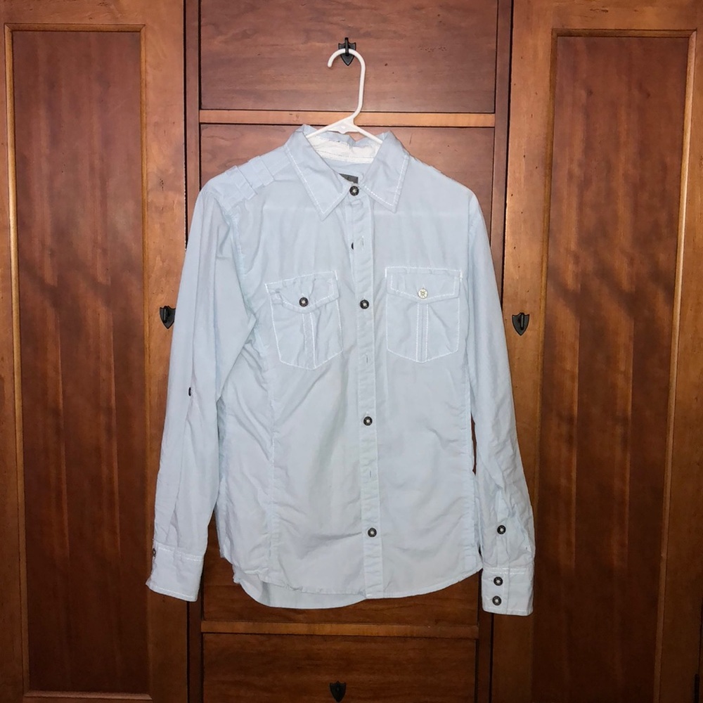 Powder blue collared button down shirt. - Picture 2 of 3